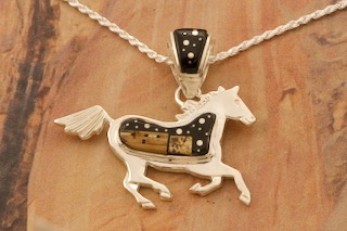 Calvin Begay Starry Night at the Pueblo Sterling Silver Horse Pendant